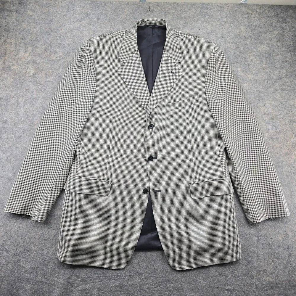 Canali Blazer Men 44R Black White Silk Wool Blend Houndstooth Sport Coat Italy